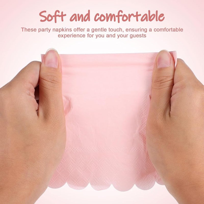 VANZACK 150 قطعة مناديل ورقية وردية فاتحة ذات حواف متموجة مقاس 9.84 × 9.84 بوصة لحفلات الزفاف وأعياد الميلاد - Image 5